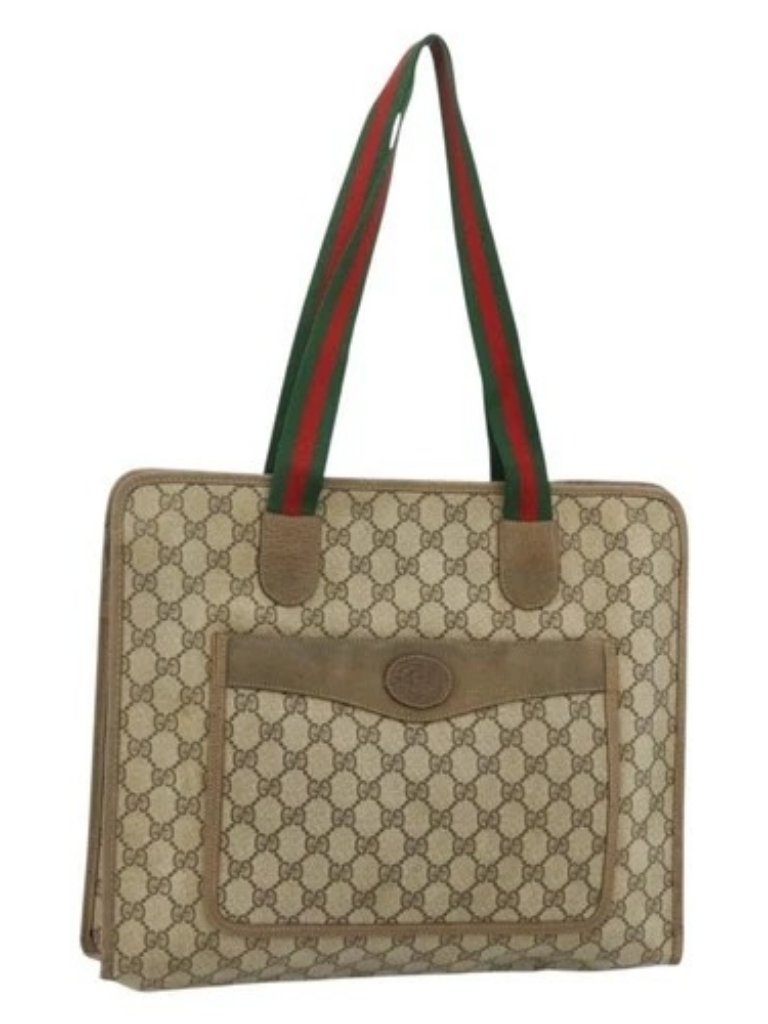 Gucci Gg Supreme Web Sherry Line Tote Bag Pvc Beige Red 89 02 997 Auth 180169